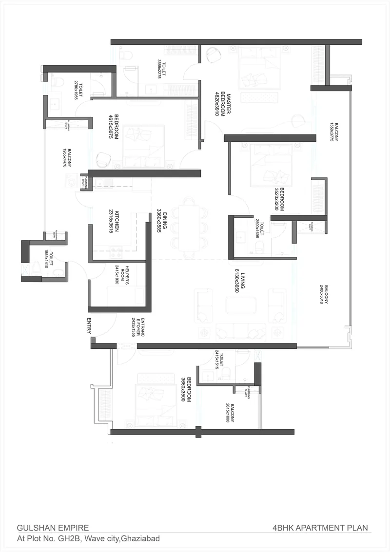 Gulshan Empire Wave City 4 BHK + Helper's Room floor plan