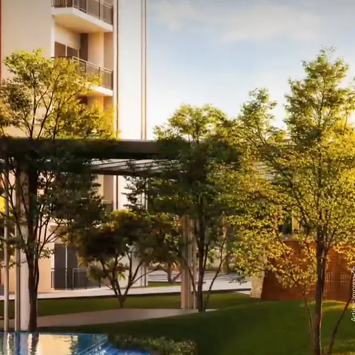 Landscaped garden and water body, Gulshan Empire